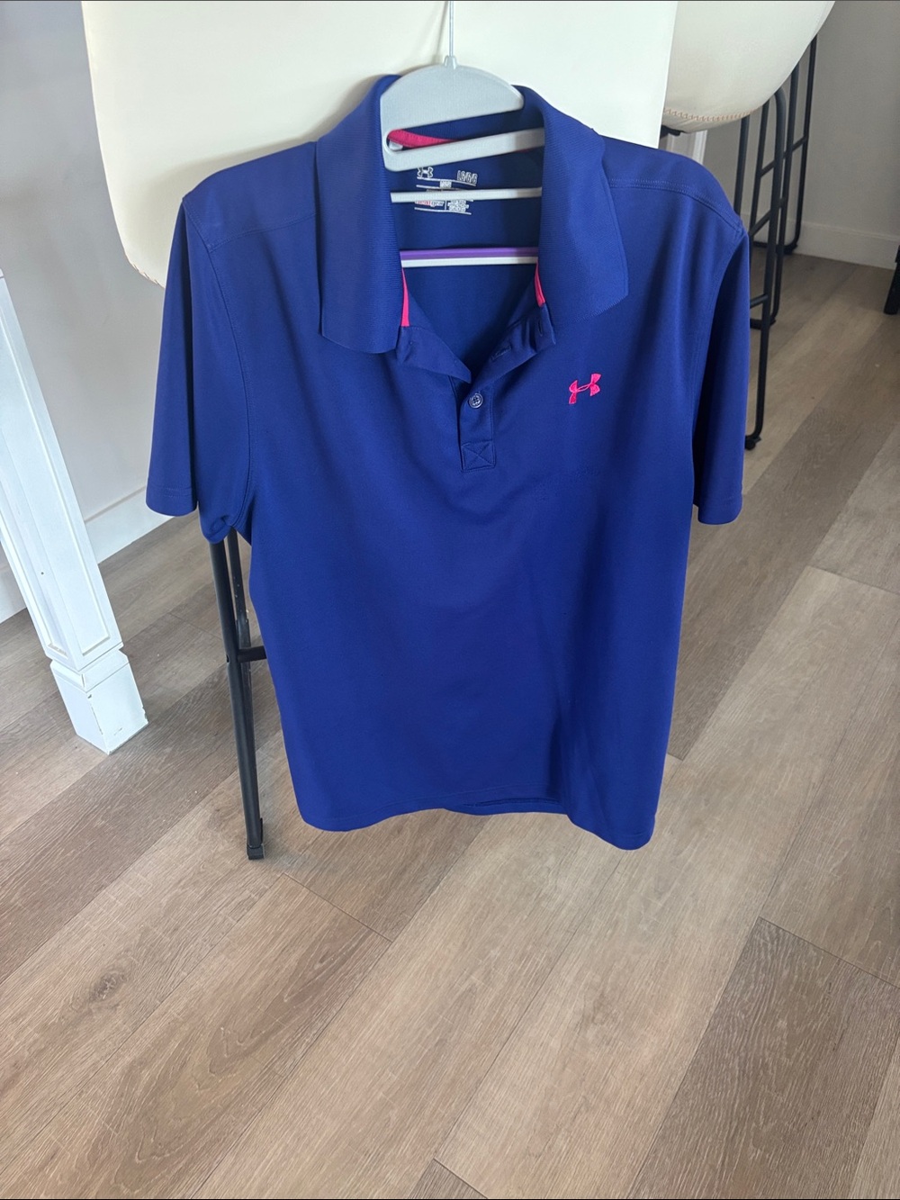 Under Armour Blue Polo with Pink Logo